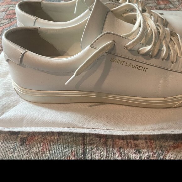 NWT $590 Saint Laurent White Canvas Andy Low Top Sneakers  Saint Laurent Andy Leather Sneaker - 43.5